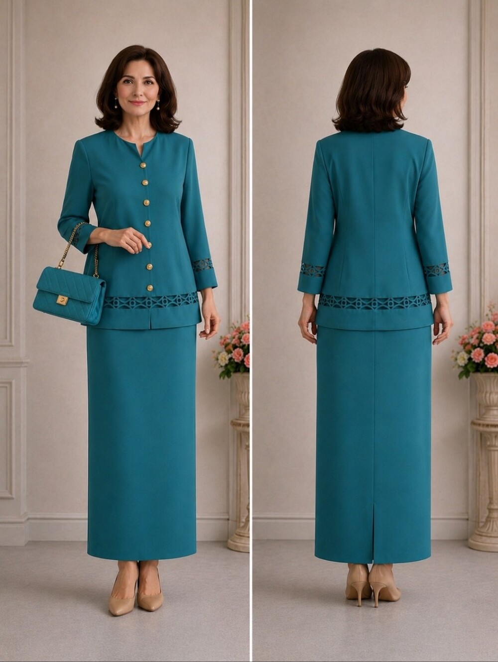 Leslie Fay | Vintage Elegant Teal Jacket & Skirt Suit Classic